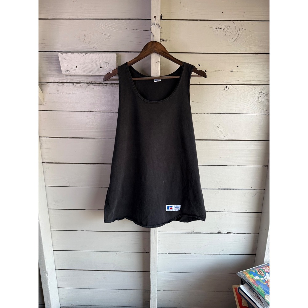 Vintage Russell Athletic High Cotton Tank Top XL Made in USA Black Faded Mens